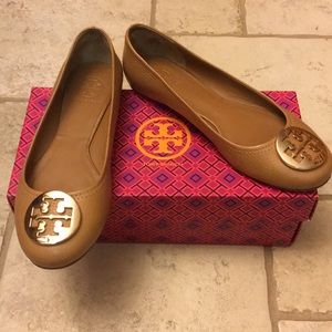 Tory Burch Reva Flats - Royal Tan/Gold
